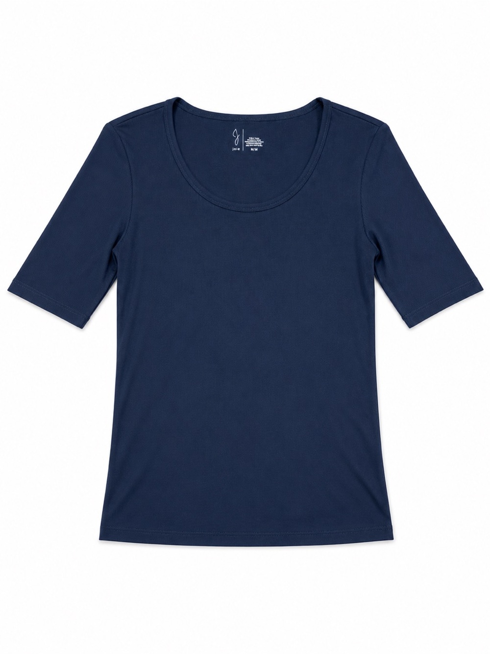 Joie Navy Blue Ribbed Modal Scoop Neck Top Medium Elbow Sleeve